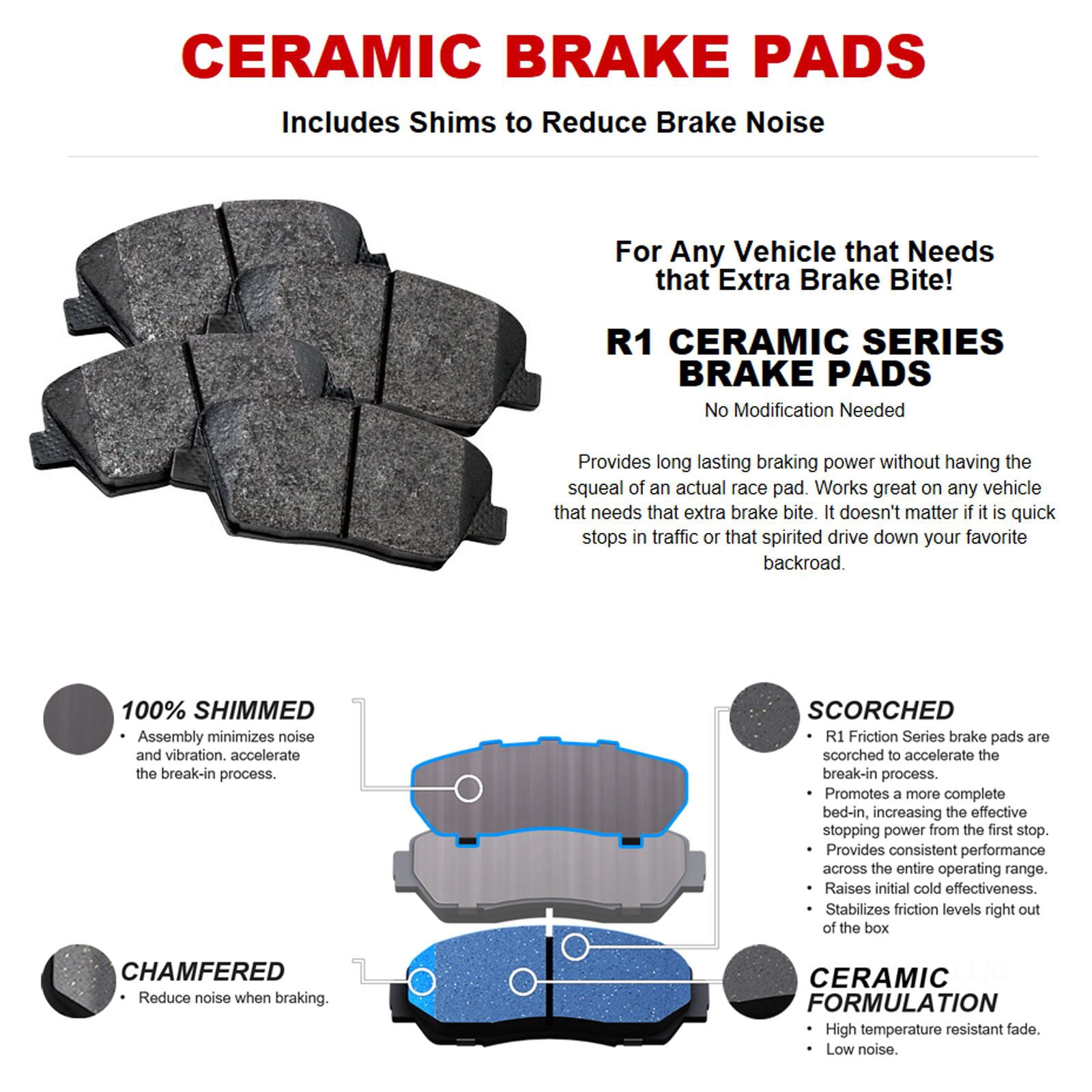 R1 Concepts Front Rear Brakes and Rotors Kit |Front Rear Brake Pads| Brake Rotors and Pads| Ceramic Brake Pads and Rotors  WFWN2-48032