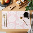 thumbnail image 2 of Tropical Botanical Placemats Set of 12 Monstera Leaves Summer Pink Place Mats Indoor Wipeable Table Mats Washable Cloth Dining Table Placemats for Kitchen Holiday Party Home Decor 13x19 Inch, 2 of 9