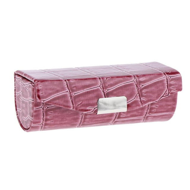 Leather Lipstick Case Holder Storage Box with Mirror for Purse Brown