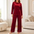 thumbnail image 5 of successthop Womens Velvet Sweatsuit Set 2 Piece Casual Long Sleeve Crewneck Pullover Tops and Pant Solid Tracksuit, 5 of 7