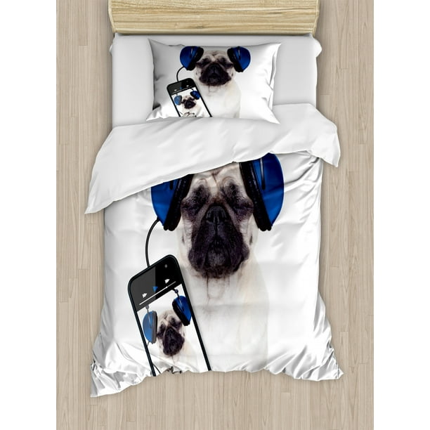 Pug Duvet Cover Set Twin Size Dog, Pug Twin Bedding Set