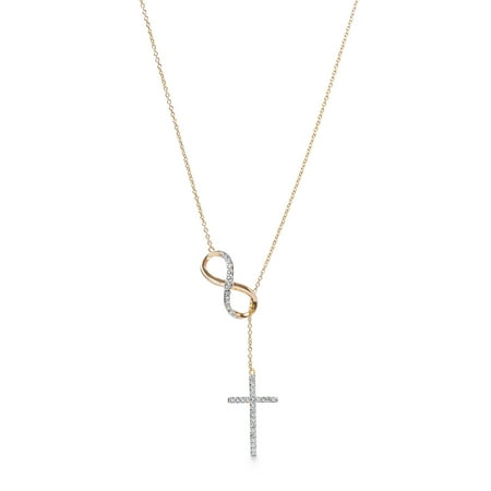 - Lumineux Ladies Diamond Accent Infinity and Cross Lariat Necklace in Sterling Silver