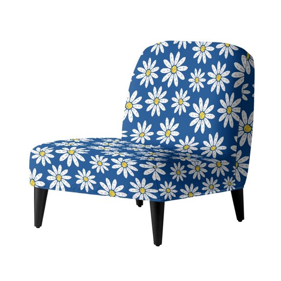 HELLHERO Daisy Print Armless Accent Chair Washable Cover, Reusable Elastic Bottom Armless Accent Chair Cover for Hotel Bedroom