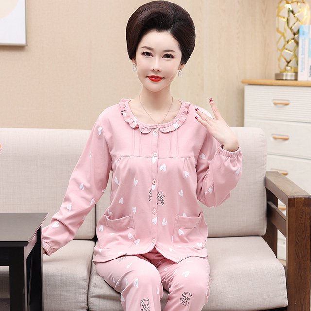 REDHOTYPE Mode Pyjamas de Maman Floral Femmes Printemps et Automne Pur Coton Manches Longues Col Rond Confortable Cardigan en Vrac Grande Taille Homewear Set