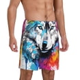 thumbnail image 2 of Fotbe Cool Colorful Wolf Pantalones Cortos de Pijama para Hombre, Ropa de Dormir, Pantalones de Pijama Cortos para Hombre-Small, 2 of 6