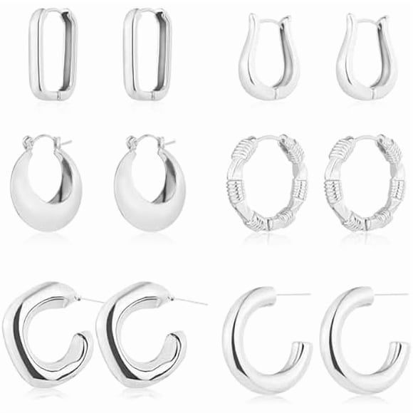 ccwmincc 6 Pairs 14K Gold Plated Hoop Earrings for Women Lightweight Chunky Hoop Earrings Multipack Hypoallergenic, Thick Open Twisted Huggie Hoops Earring Set Jewelry for Gifts.