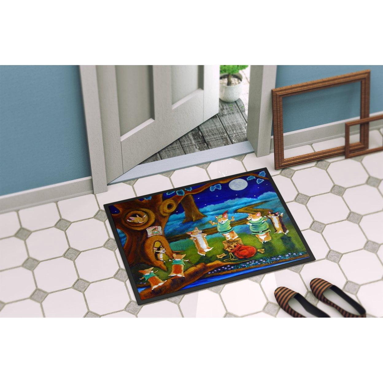 Carolines Treasures 7415JMAT Corgi Robin Hood Doormat 24x36 36"L x 24"W multicolor