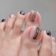 thumbnail image 1 of 24 Pack False Toenails Short Square Black Lines Gold Powder False Toenails Artificial Toenails For Summer Beach Full Coverage Toenails Women, 1 of 5