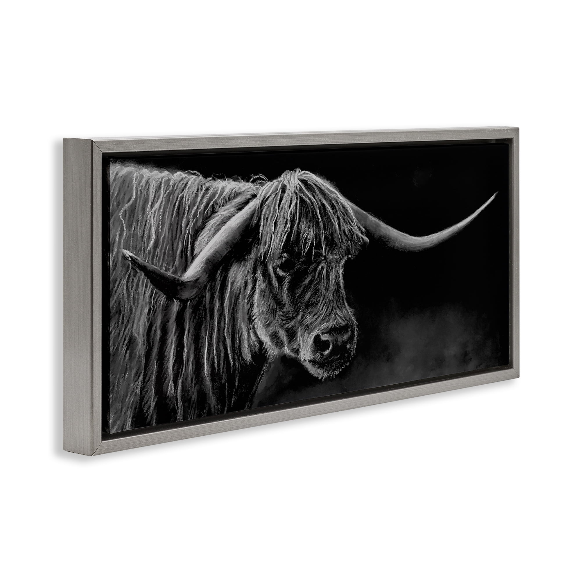 Highland Longhorn Portrait Gray Framed Floater Canvas Wall Art, design by Patricia Reynolds