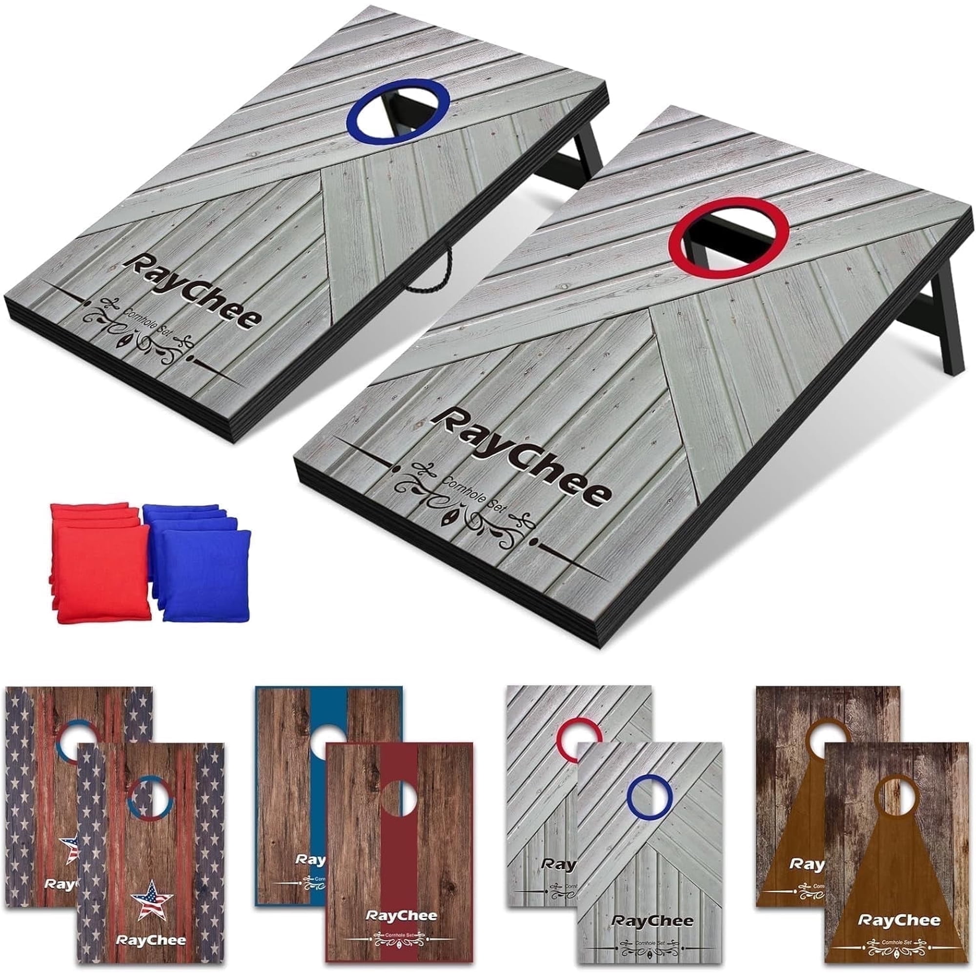 RayChee 3'x 2'Cornhole Board Set, Corn Holes Outdoor Game Cornhole Boards Regulation Size 8 Bean Bags Toss for Adults Family Lawn Beach