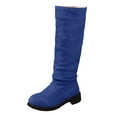 thumbnail image 3 of UngA Women Boots Wide Calf Flat Faux Suede Boots for Women Cowboy Slouch Stacked Bootie Side Zipper Round Toe Winter Flats Boots for Women Mid Calf Blue,Size 5.5, 3 of 7