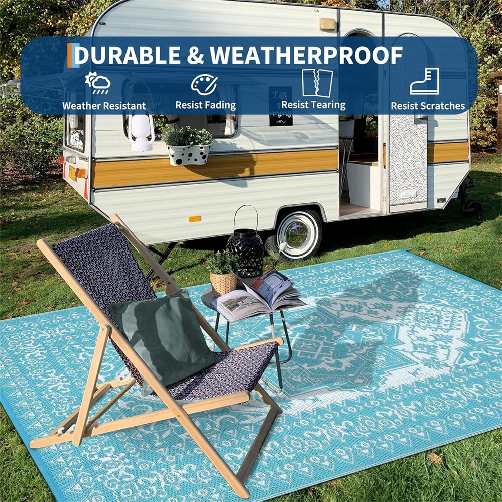 Outdoor Rugs8x10ft/9x12ft/10x14ft/9x18ft/10x20ft Waterproof Portable for Patio, Reversible Outdoor Plastic Straw Rug for Camping, RV Mat Modern Plaid Outdoor Rugs for Porch, Deck, Backyard, Balcony,
