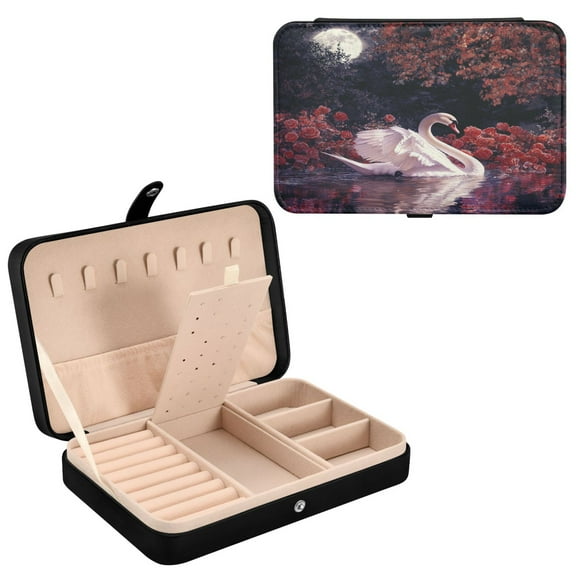 YAZAOO Leather Jewelry Box - Rectangular Moonlit Grace Pattern 8.27x5.5x1.78in Black