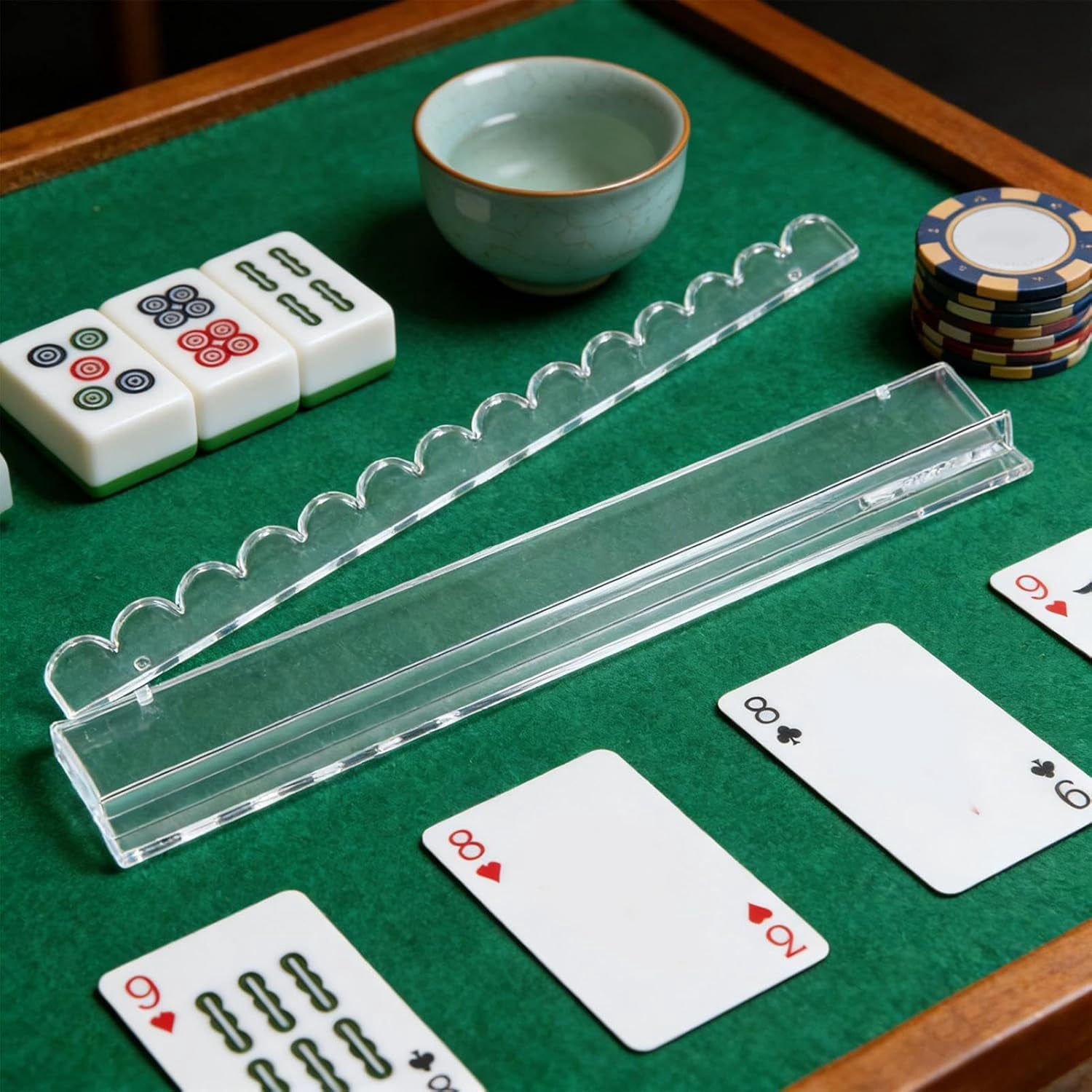 Clear Acrylic Mahjong Racks with Pushers & Built-in Magnets – Tile Rack Combo Set for Game Room, Family Nights, Travel & Community Centers (RL 1 PC)