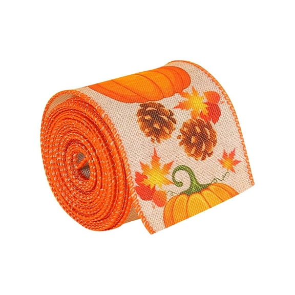 Wadada 1 Rolls 2.4 x 180 Inch Thanksgiving Fall Wired Ribbon for Craft Wreath Bow Making Pumpkin Autumn Leaves Ribbon Orange Plaid Burlap Ribbon for Wrapping Thanksgiving Party Home Decoration