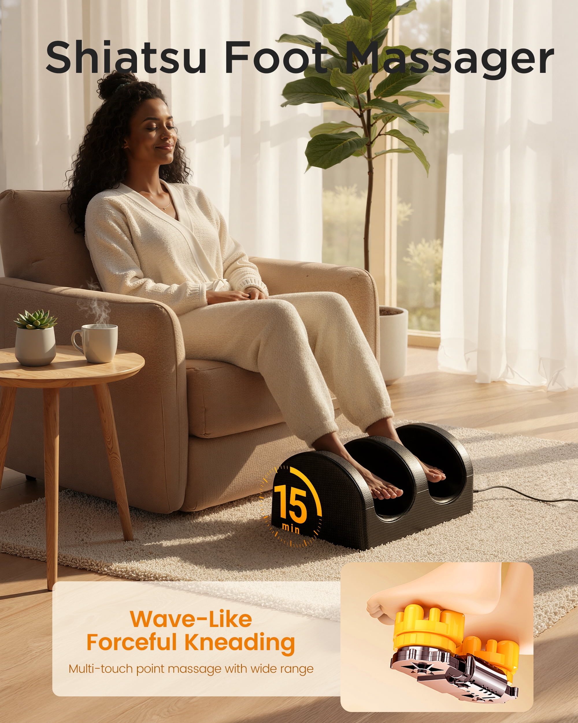 BOKYAN Shiatsu Foot Massager, Foot Spa with Heat for Comfort and Relief, Gift, Black