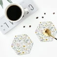 thumbnail image 5 of Lsque flower and leaf Pattern 4" Drink Coasters Set of 6, Leather Absorbent Coasters, Table Coaster Set Decorative Coffee Cup Coasters Housewarming Gift,Hexagon, 5 of 7
