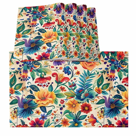 Vintage Botanical Placemats for Dinning Table Set of 6, Spring Floral Summer Vintage Burlap Kitchen Place Mats Waterproof Cloth Table Mats, Indoor Outdoor Placemats Easy Clean Dinner Decor