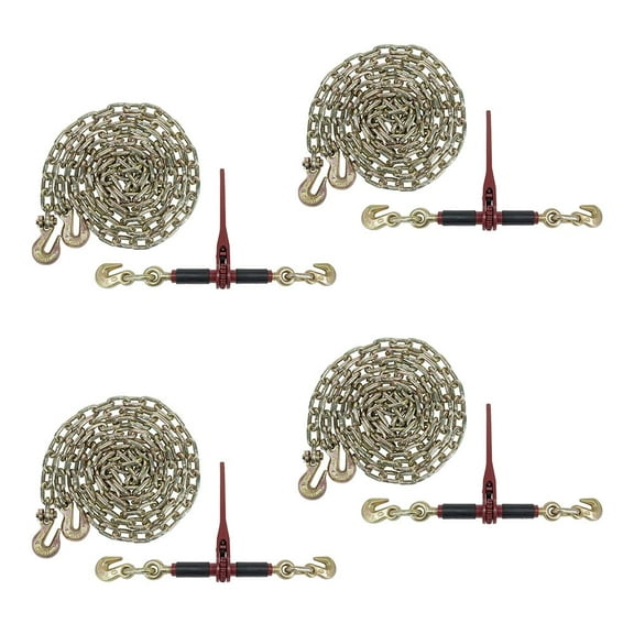 (4) Ratchet Chain Binders 5/16"-3/8" with Rubber Grips & (4) 5/16" x 20' Grade 70 Binder Chain