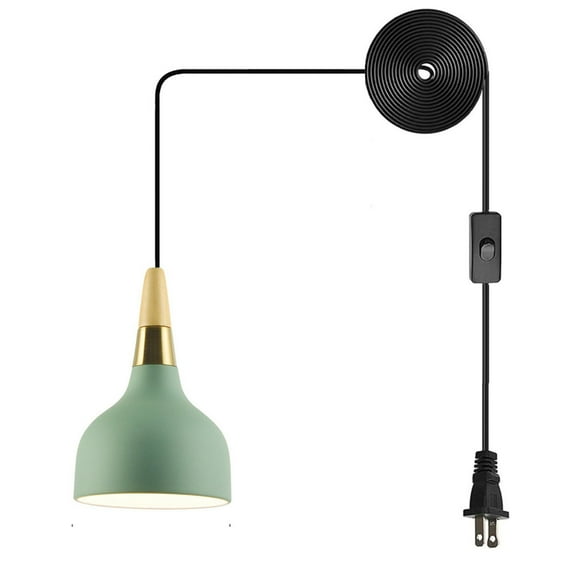 JLOWCO Plug in Pendant Light Modern Hanging Lights with Plug in Cord Bedroom Farmhouse Light Fixtures Kitchen Green Lights Rustic Pendant Light (LED Bulb Include)