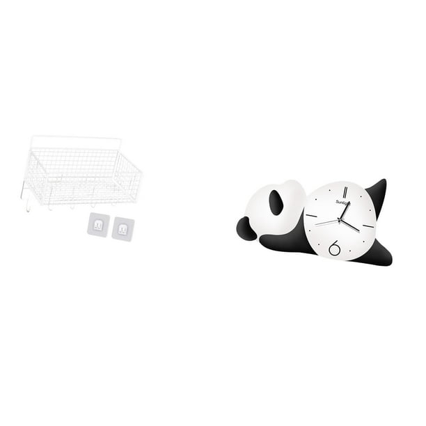 Cesta de almacenamiento colgante,Cesta de almacenamiento para gabinete organizador de pared colgante,Estantes de pared con decoración de granja,Reloj de pared,Reloj de pared Panda Decoración