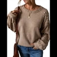 thumbnail image 1 of Suéter de Larga con Cuello Redondo y Perlas para Mujer, Talla Grande, Informal Caqui M, 1 of 10