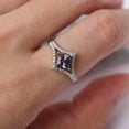 thumbnail image 3 of Color changing alexandrite proposal ring silver princess cut kite setting June birthstone ring, 3 of 3