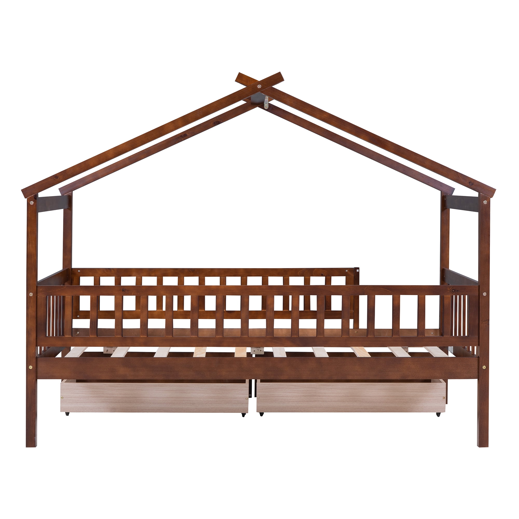 Holaki Twin Size House Bed with Storage Drawers for Kids, Walnut