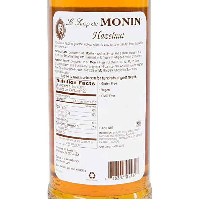 Monin Hazelnut Zero Calorie Natural Flavoring - 750 ml Bottle(s)