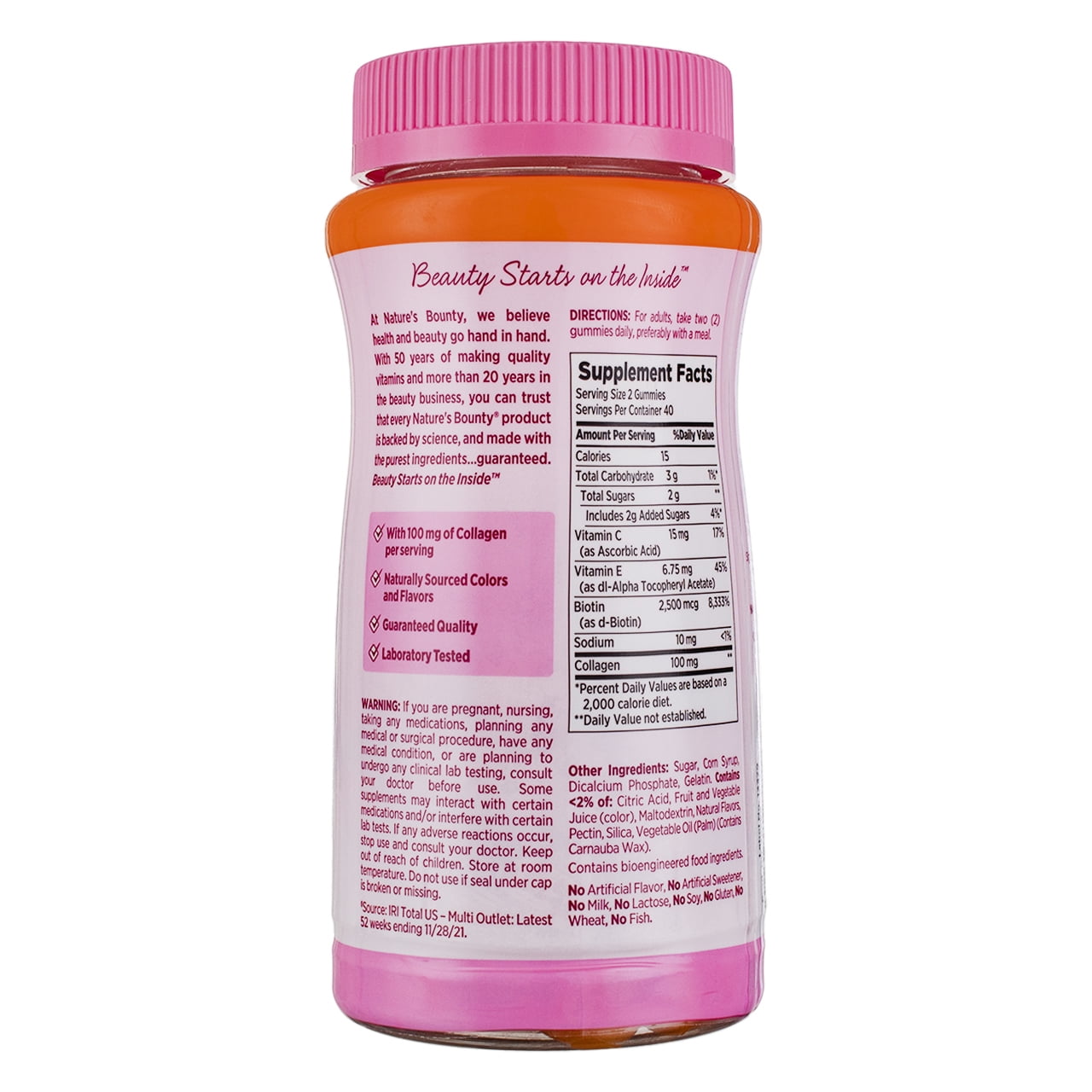 Nature's Bounty Hair, Skin, & Nail Health with Biotin & Collagen Dietary Supplement Gummies, Orange, 80 ea (Pack of 2)