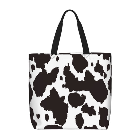 Fuzoiu Cow Skin 2 Print Durable Tote Bag,Shoulder Bag with Zipper Closure,Casual Tote's Handbag,for Daily Use, Shopping, School, Work