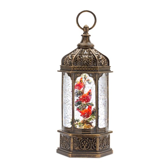 Melrose Modern Home Decorative Snow Globe With Cardinals 13"" H Plastic 6 Hr Timer 3 Aa Batteries Not Included Or Usb Cord Included