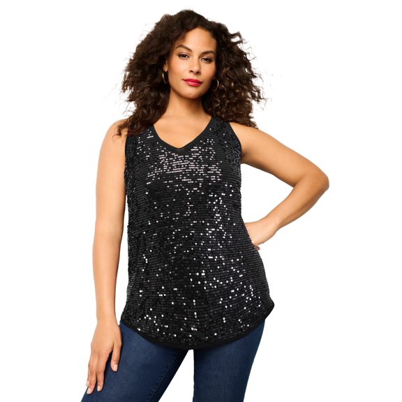 Roaman's Women's Plus Size Sequin-Embellished Tank Top