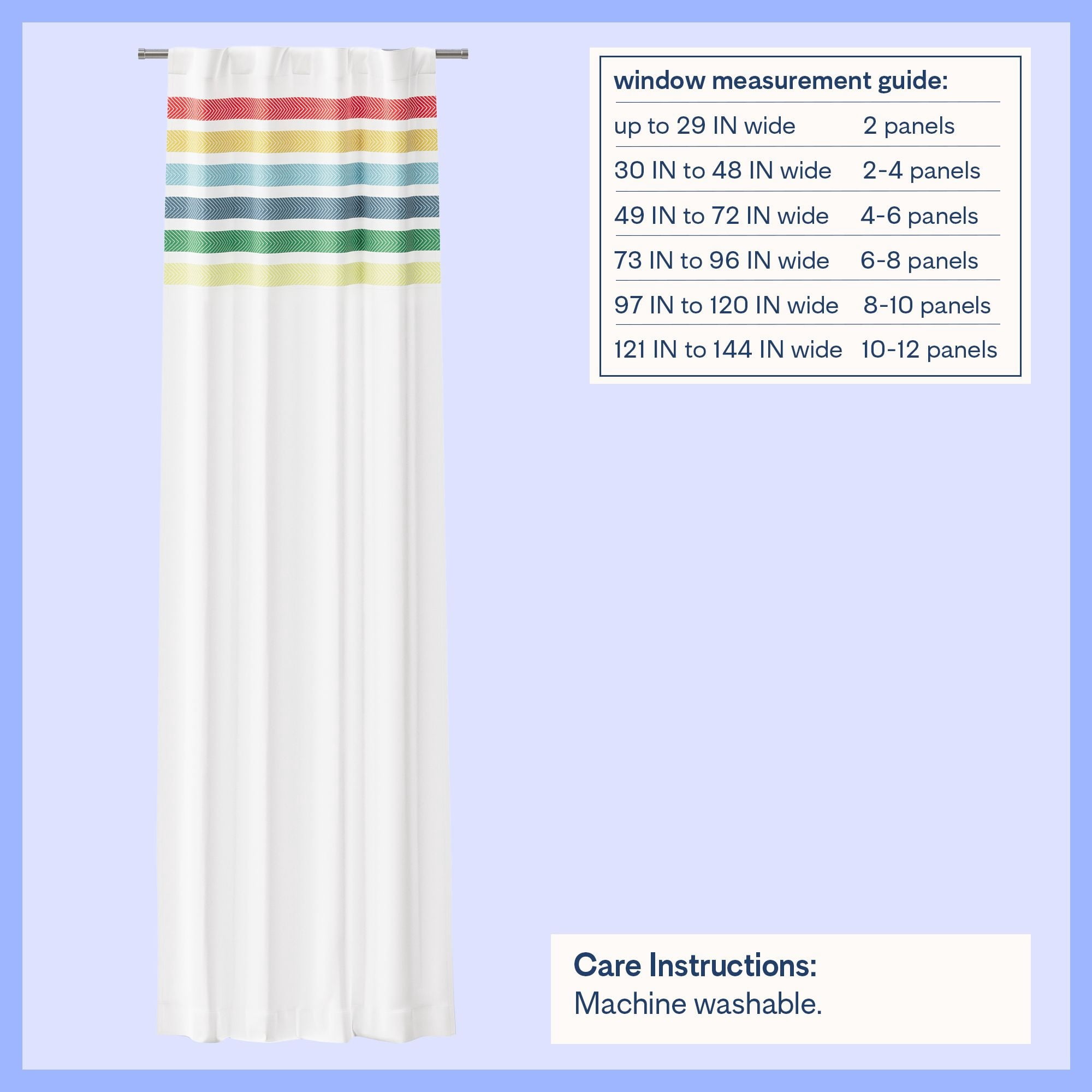 Mainstays Kids White and Rainbow Stripe Blackout Rod Pocket with Back Tabs Single Curtain Panel, 38" W x 95" L