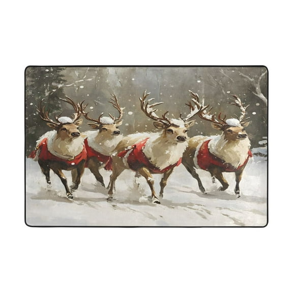 Ryvnso Christmas Deers on Winter Area Floor Mats Large Nursery Rugs Non-Slip Carpets Doormat 36" x 24"