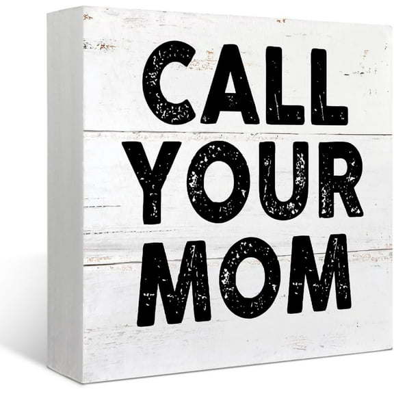 Zomyto 5x5 Inches Call Your Mom Wood Box Sign Desk Decor Rustic Funny Wooden Box Block Sign Desk Decor