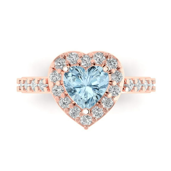 Halo Engagement Ring for Women - 2.03ct Simulated Blue Diamond in 18K Rose Gold Promise Ring