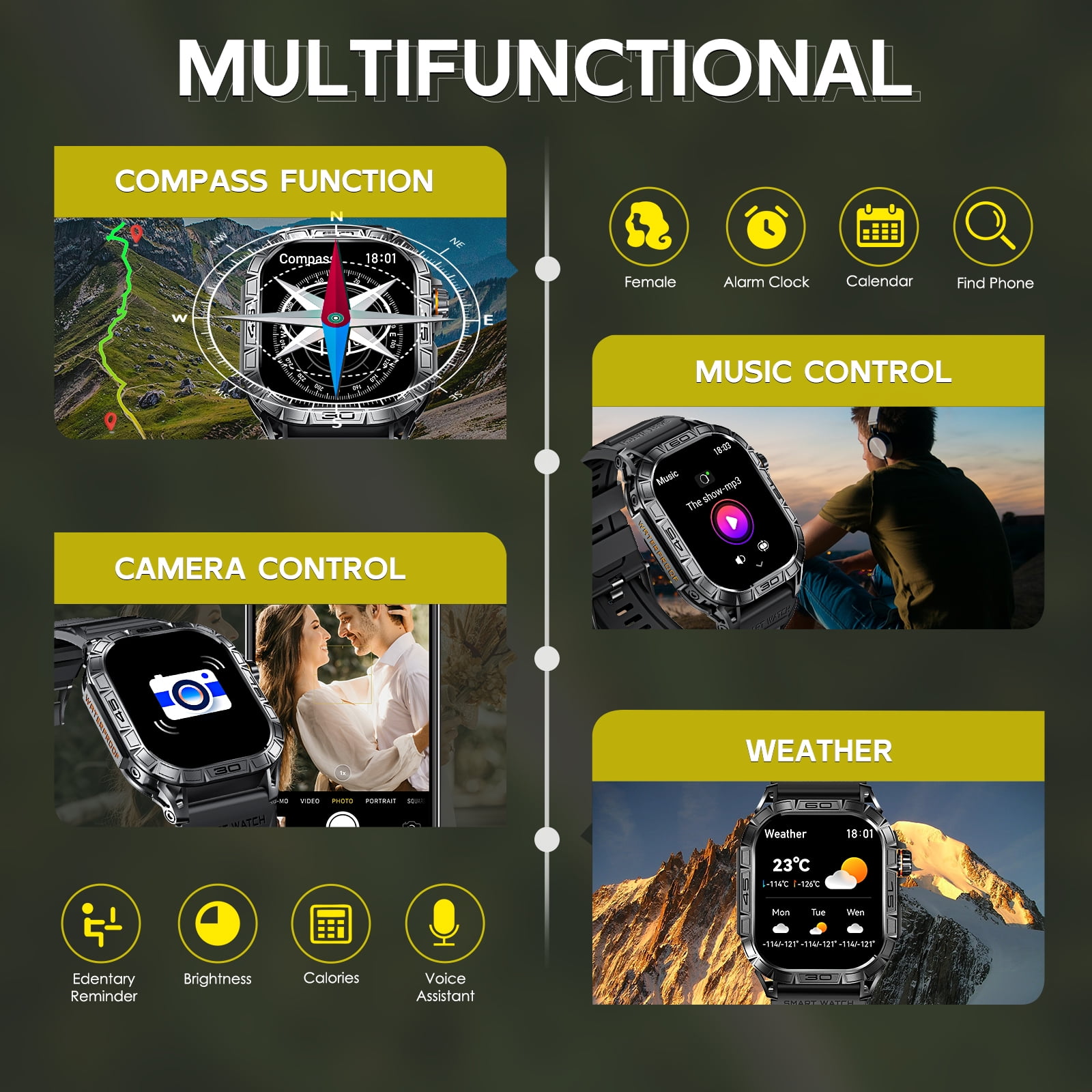 EIGIIS Military Smart Watch for Men Answer Make Calls Message Notification 1.96" AMOLED Full Touch Smartwatch Fitness Tracker Watch Sleep Monitor Step Counter Sports Watch for iPhone Android