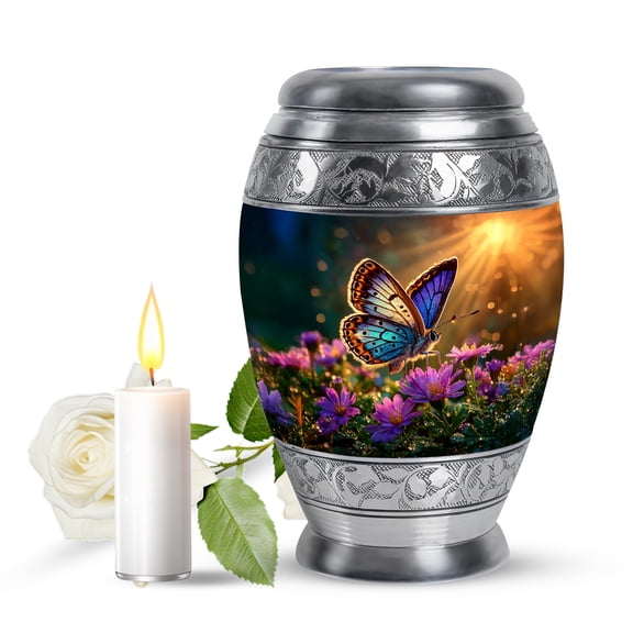 JAGASY Butterfly Urns for Mom Ashes - Sunlight Keepsake Urn for Human Ashes Dad - Small Purple Flower Cremation Urns for Funeral - Blue Butterfly Adult Urn for Male & Female - 3 Inchdecor