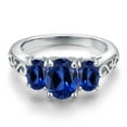 thumbnail image 3 of Gem Stone King 925 Sterling Silver Blue Created Sapphire Filigree Style 3 Stone Ring for Women (2.80 Cttw, Oval 8X6MM and 6X4MM, Size 5), 3 of 6