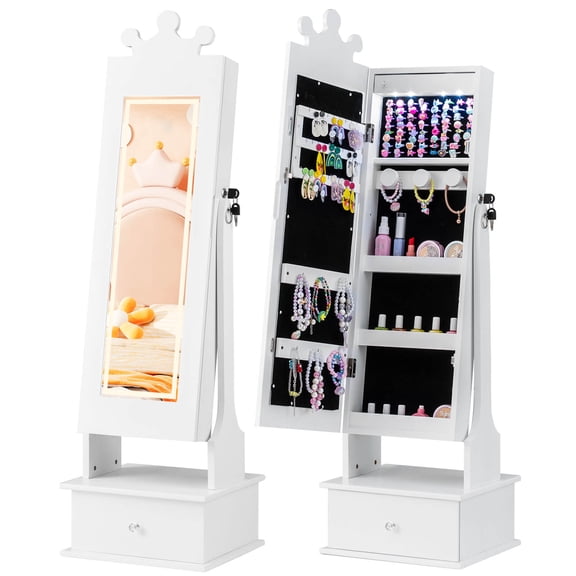 Infans Kids Jewelry Armoire,w/3-Color Lighted Full Length Mirror & Inside Led Lights