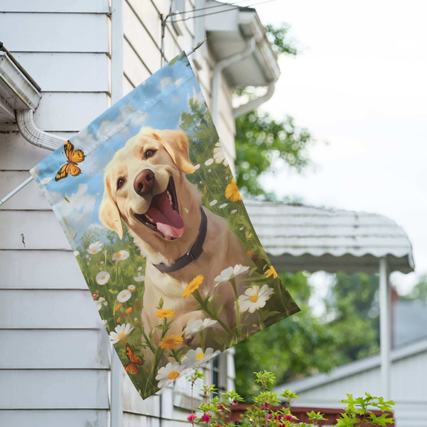 America Forever Spring Summer Golden Retriever Dog House Flag 28 x 40 inch Double Sided Golden Retriever Puppy Floral Daisies Spring House Flag for Outdoor Dog Flag Yard Decoration