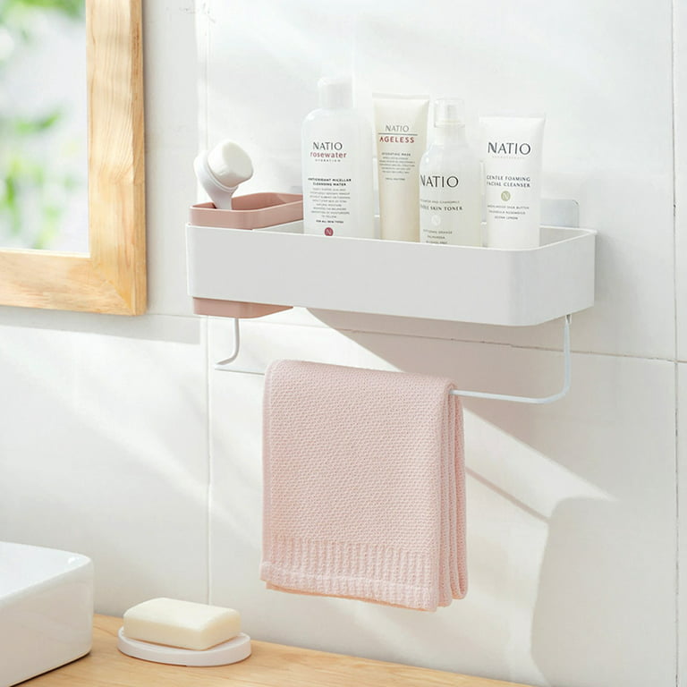 Adhesive Bathroom Wall Caddy, Bathroom Shower Rrganizer Hanging Shelves No  Drilling Shampoo Holder Storage Pink 