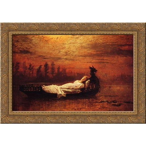 The Lady of Shalott 24x18 Gold Ornate Wood Framed Canvas Art by Grimshaw, John Atkinson