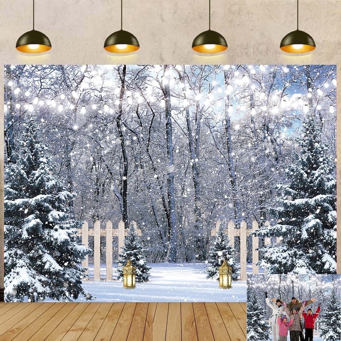 Fotohintergrund Weihnachten - Schneeflocken, Rustikale Holzoptik Mit Goldglitzer, 2,4 X 1,8 M (Vinyl, Nicht Waschbar)