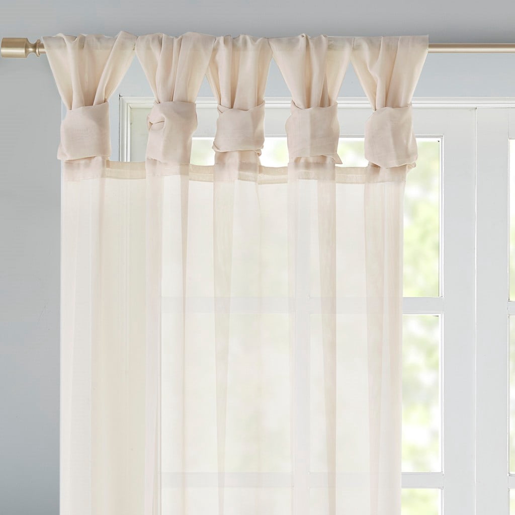 MAYEERTY Polyester Twisted Tab Voile Sheer Top Window Curtain Pair Living Room