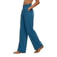 thumbnail image 5 of VEKDONE Women's Formal Dress Pants Solid Color Bissiness Straight Trousers Summer Casual Elastic Waist Suit Pants Button Zipper Office Work Long Pants with Pockets Blue XXL, 5 of 5