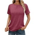 thumbnail image 1 of RKSTN Summer Tops for Women Fashion Solid Color Basic Round Neck Short Sleeved Blouses Loose Fit Pullover Versatile Tops, 1 of 5