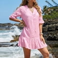 thumbnail image 4 of Tqcoqu Button Down Summer Dresses for Women Ruffle Half Sleeve Casual Bathing Suit Coverups Flowy Beach Dresses,Pink,Women's S-XL, 4 of 7