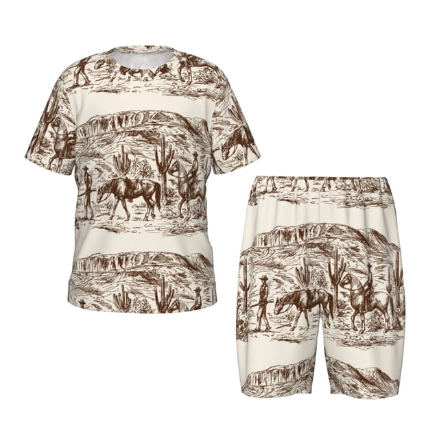 Balery Western Desert Cowboys2 Conjunto de Pijama Infantil de Manga Corta con Estampado – Ropa de Dormir de Algodón Suave-Large